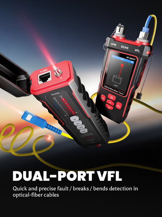 NOYAFA NF-859GT 10-in-1 Multifunction Network Cable Tester with Alignment Test, Wire Detection, Port Blinking, Cable Length Test, PoE Test, Crimping Test, OPM & VFL for Ethernet & Fiber Installation, Maintenance, Troubleshooting, and Structured Cabling