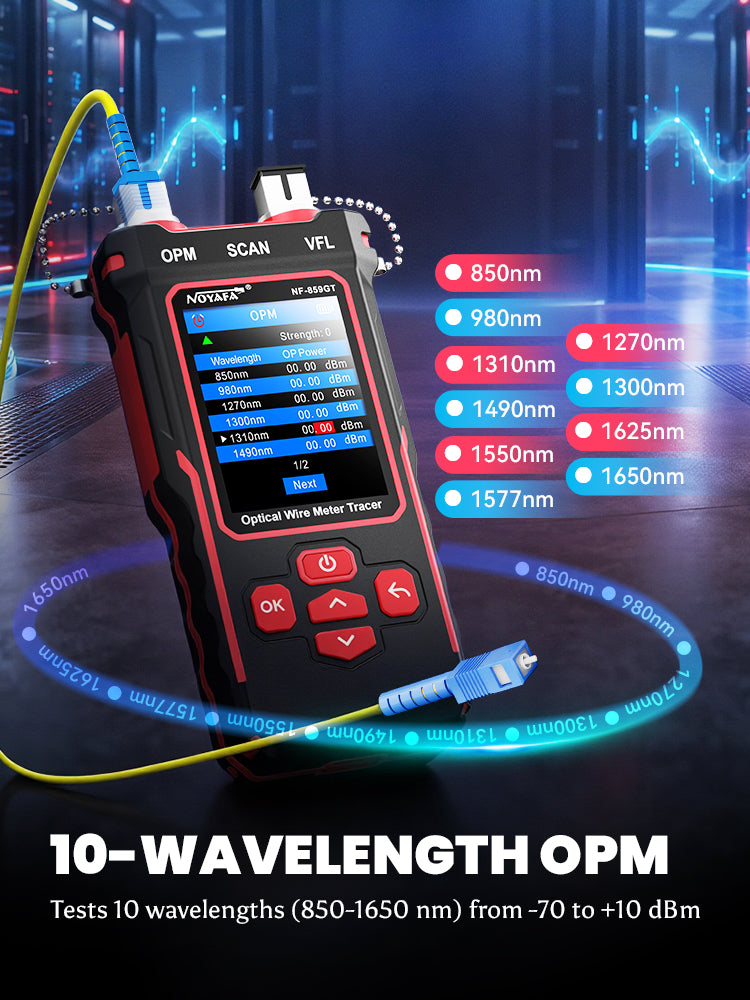 NOYAFA NF-859GT 10-in-1 Multifunction Network Cable Tester with Alignment Test, Wire Detection, Port Blinking, Cable Length Test, PoE Test, Crimping Test, OPM & VFL for Ethernet & Fiber Installation, Maintenance, Troubleshooting, and Structured Cabling