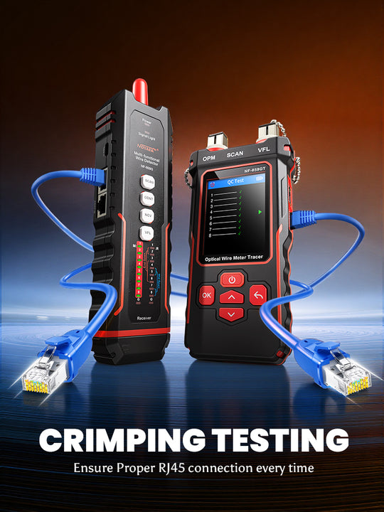 NOYAFA NF-859GT 10-in-1 Multifunction Network Cable Tester with Alignment Test, Wire Detection, Port Blinking, Cable Length Test, PoE Test, Crimping Test, OPM & VFL for Ethernet & Fiber Installation, Maintenance, Troubleshooting, and Structured Cabling