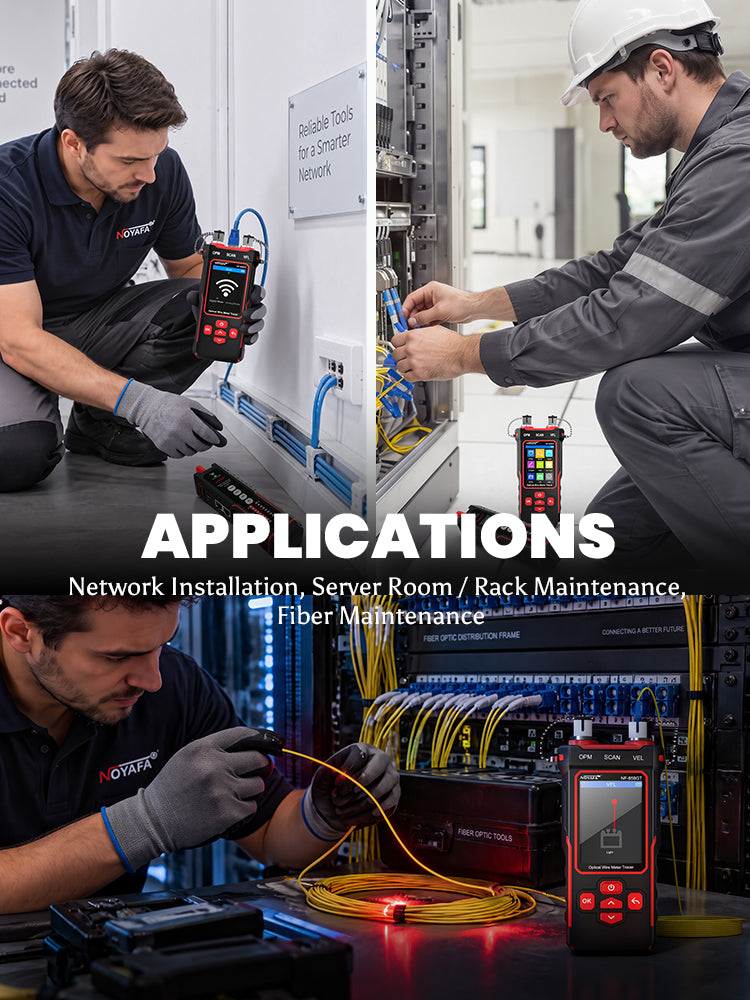 NOYAFA NF-859GT 10-in-1 Multifunction Network Cable Tester with Alignment Test, Wire Detection, Port Blinking, Cable Length Test, PoE Test, Crimping Test, OPM & VFL for Ethernet & Fiber Installation, Maintenance, Troubleshooting, and Structured Cabling