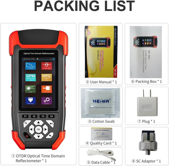 Noyafa NF-981 OTDR Fiber Tester con localizador de fallas visuales y medidor de potencia óptica