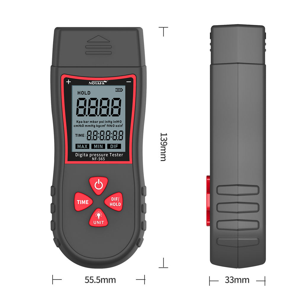 Noyafa NF-565 Digitales Manometer HLK-Luftdruckdifferenzdifferenzdifferenzmessel mit 11 Einheiten Hintergrundbeleuchtung