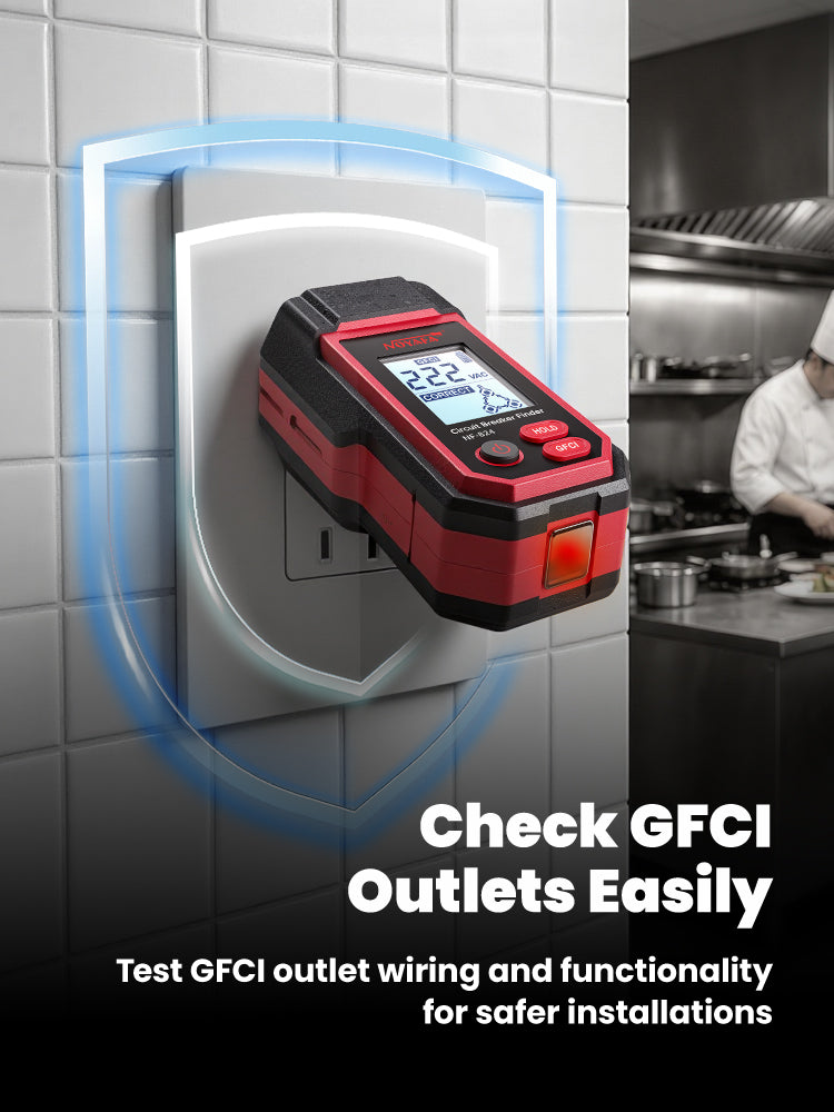 Rilevatore di interruttori automatici e tester GFCI Noyafa NF-824 con display LCD trasparente: rilevamento efficiente e accurato degli interruttori