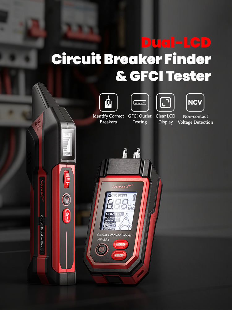 Rilevatore di interruttori automatici e tester GFCI Noyafa NF-824 con display LCD trasparente: rilevamento efficiente e accurato degli interruttori