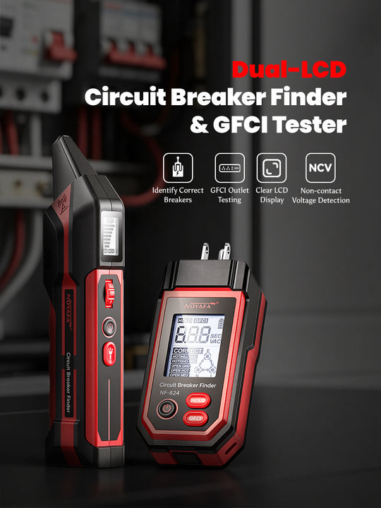 Rilevatore di interruttori automatici e tester GFCI Noyafa NF-824 con display LCD trasparente: rilevamento efficiente e accurato degli interruttori