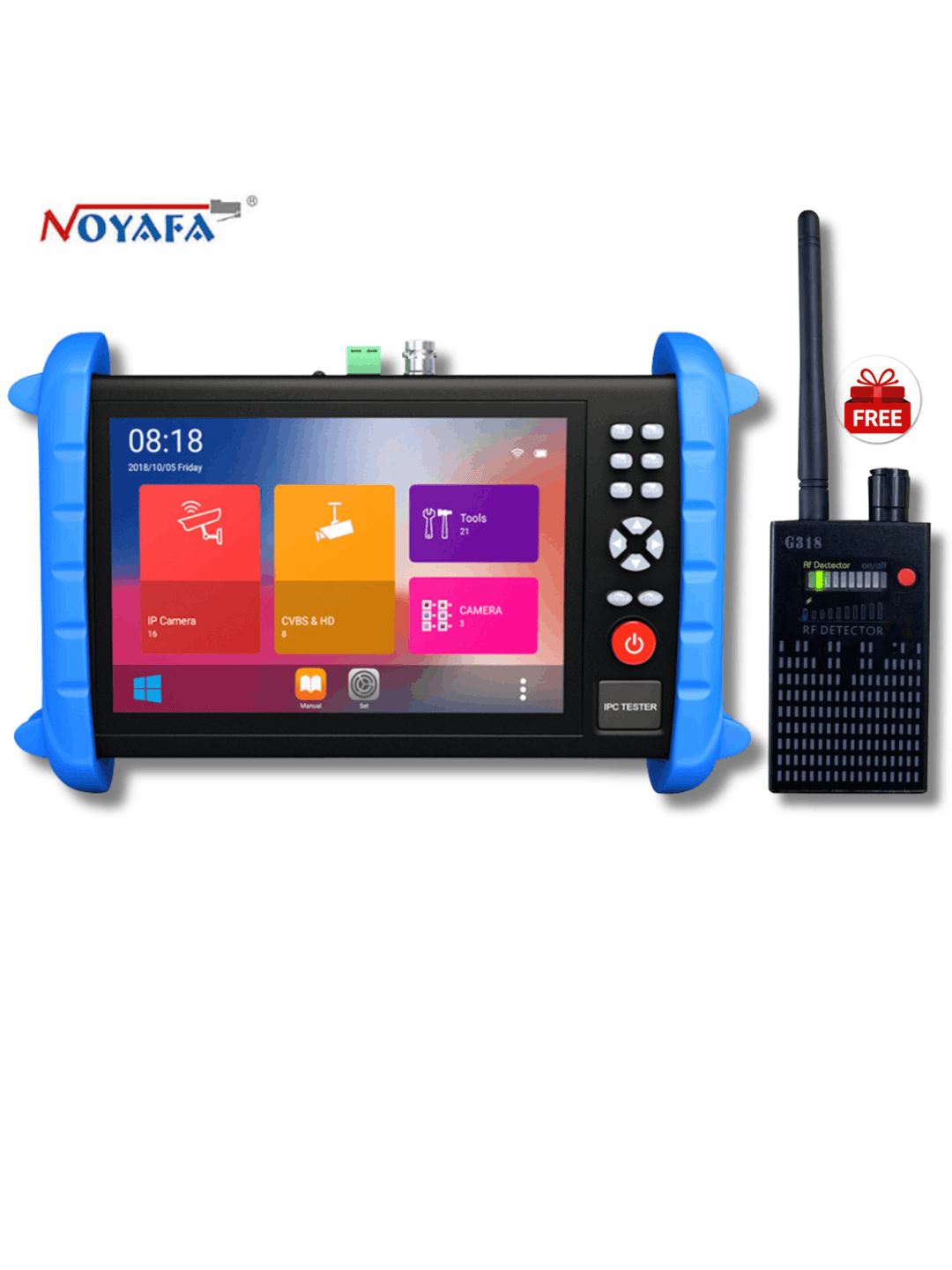 Noyafa NF-IPC722 プロフェッショナル CCTV テスター & ネットワーク アナライザー – 7 インチ タッチスクリーン、4K カメラ、30 以上の ONVIF および CVBS プロトコルのサポート、PoE、TDR、OPM ツール