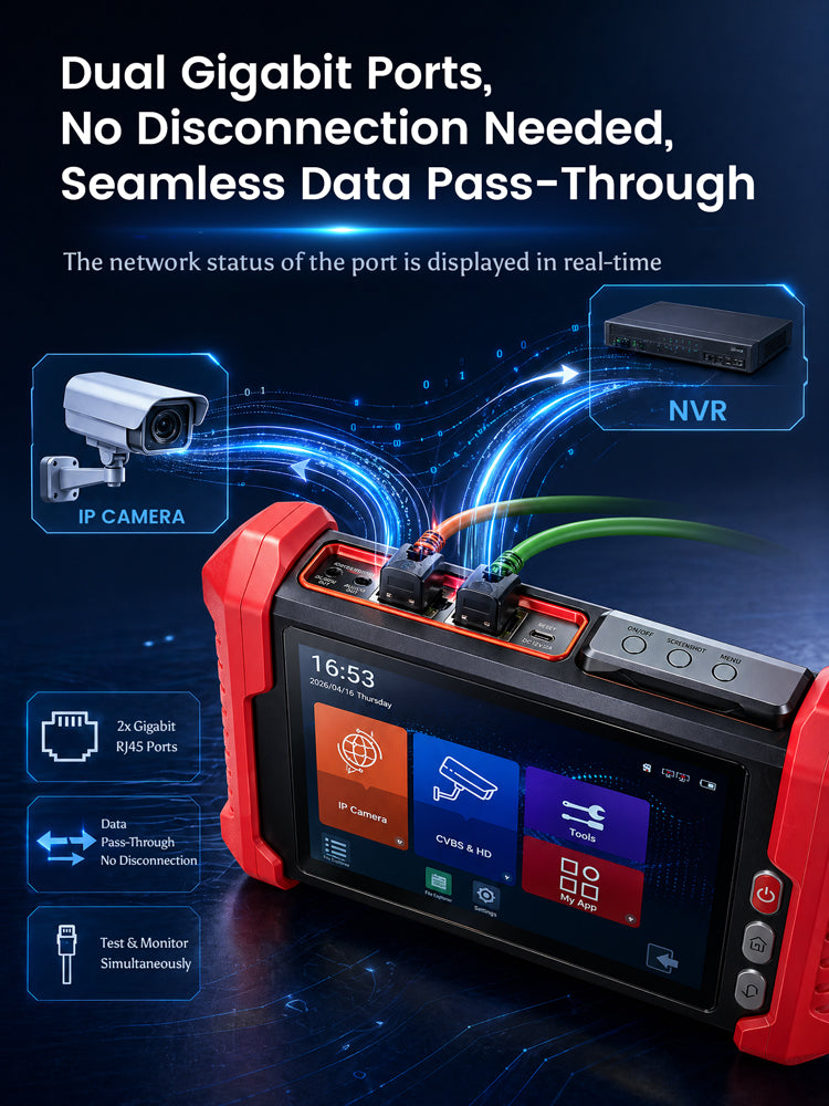 [2026 New] Noyafa NF-IPC728HSO Multifunctional CCTV Tester – 8" Full-HD IPS Display, 8K UHD Cameras Support, Dual Gigabit Ethernet Ports, Various Network Tools, Wi-Fi Analysis, TDR Cable Test, PoE, OPM & VFL for Security Monitoring & Cabling Projects