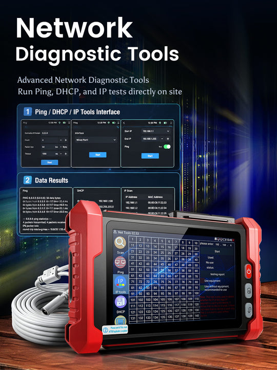 [2026 New] Noyafa NF-IPC728HSO Multifunctional CCTV Tester – 8" Full-HD IPS Display, 8K UHD Cameras Support, Dual Gigabit Ethernet Ports, Various Network Tools, Wi-Fi Analysis, TDR Cable Test, PoE, OPM & VFL for Security Monitoring & Cabling Projects