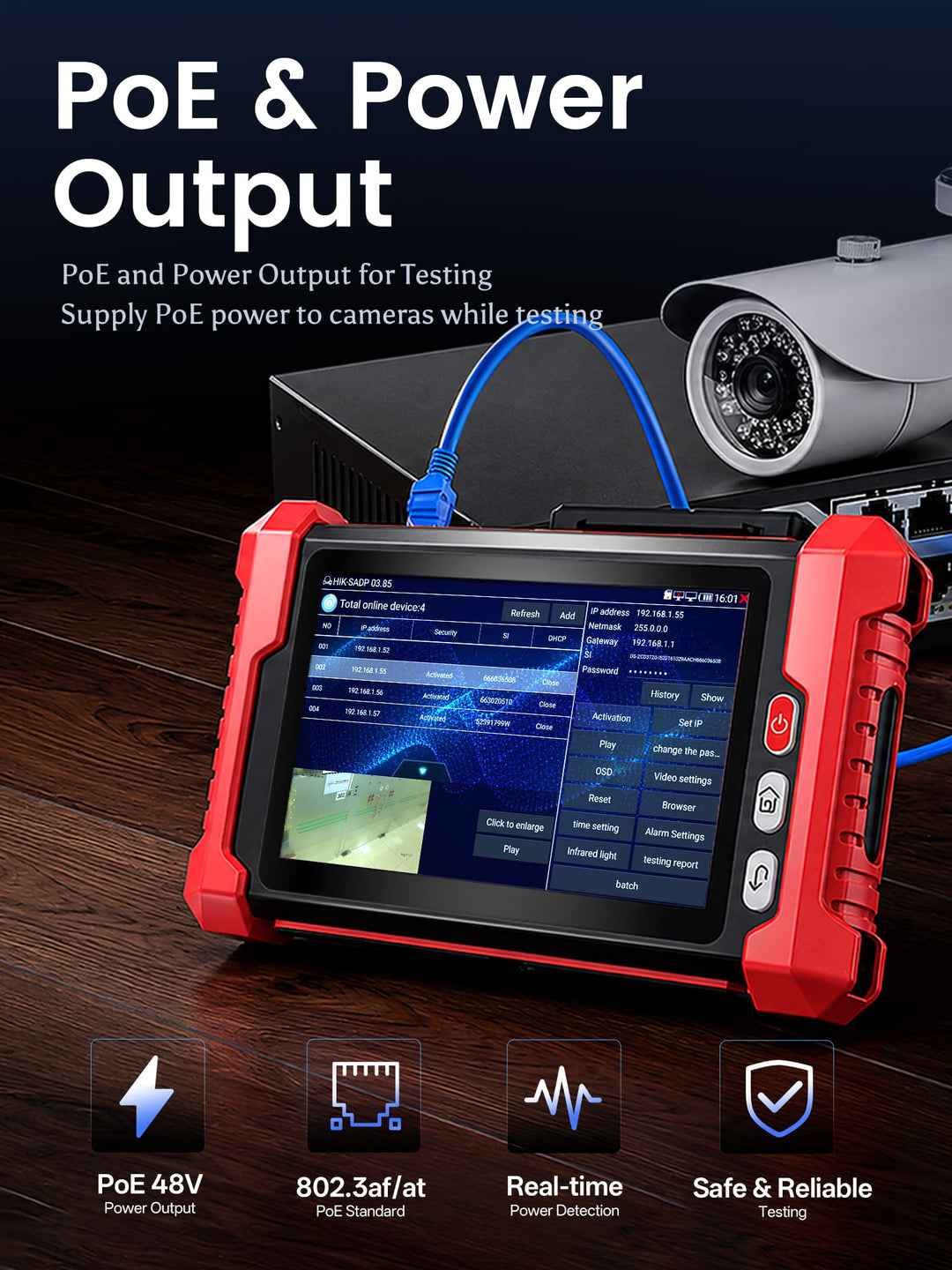 [2026 New] Noyafa NF-IPC728HSO Multifunctional CCTV Tester – 8" Full-HD IPS Display, 8K UHD Cameras Support, Dual Gigabit Ethernet Ports, Various Network Tools, Wi-Fi Analysis, TDR Cable Test, PoE, OPM & VFL for Security Monitoring & Cabling Projects
