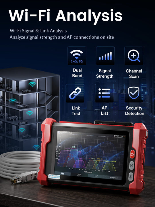 [2026 New] Noyafa NF-IPC728HSO Multifunctional CCTV Tester – 8" Full-HD IPS Display, 8K UHD Cameras Support, Dual Gigabit Ethernet Ports, Various Network Tools, Wi-Fi Analysis, TDR Cable Test, PoE, OPM & VFL for Security Monitoring & Cabling Projects